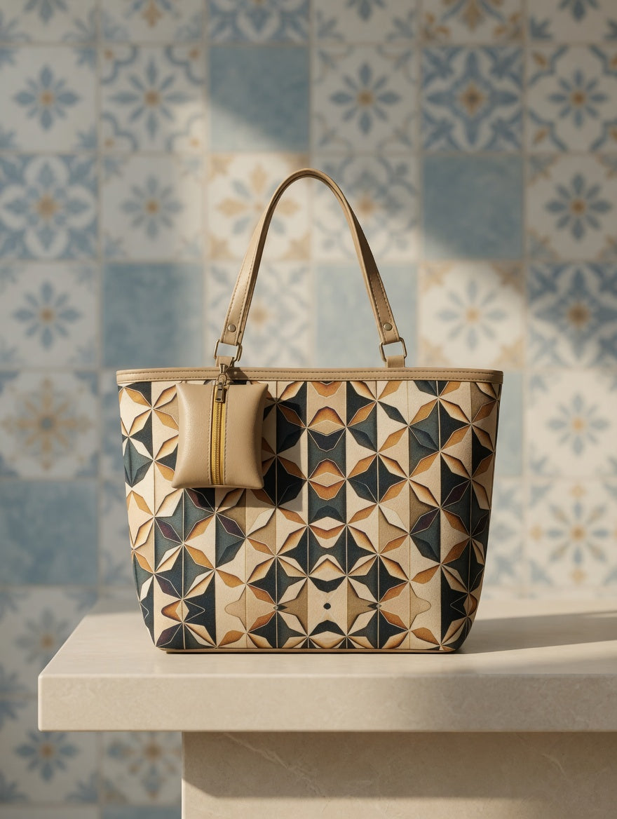 Vintage Tile Print Tote Bag