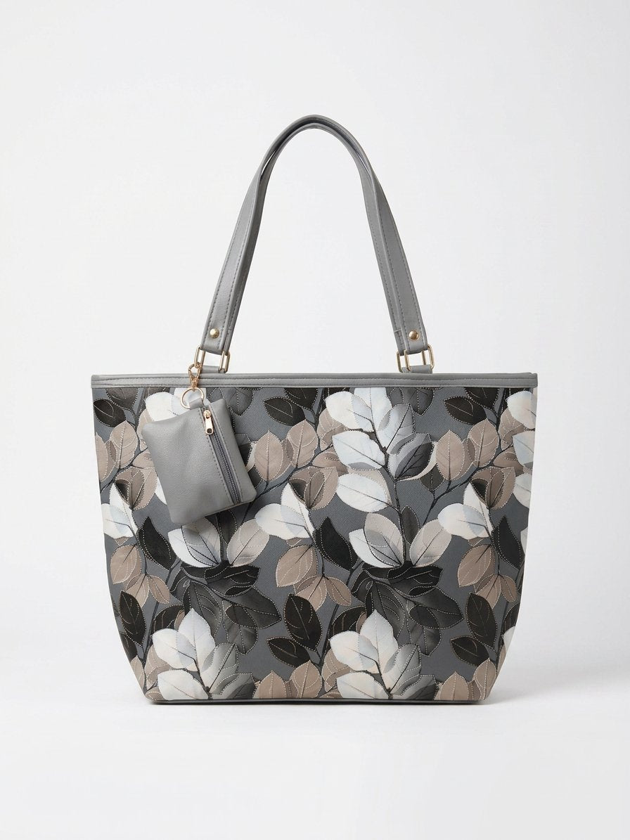 TILE PRINT LEAF TOTE BAG