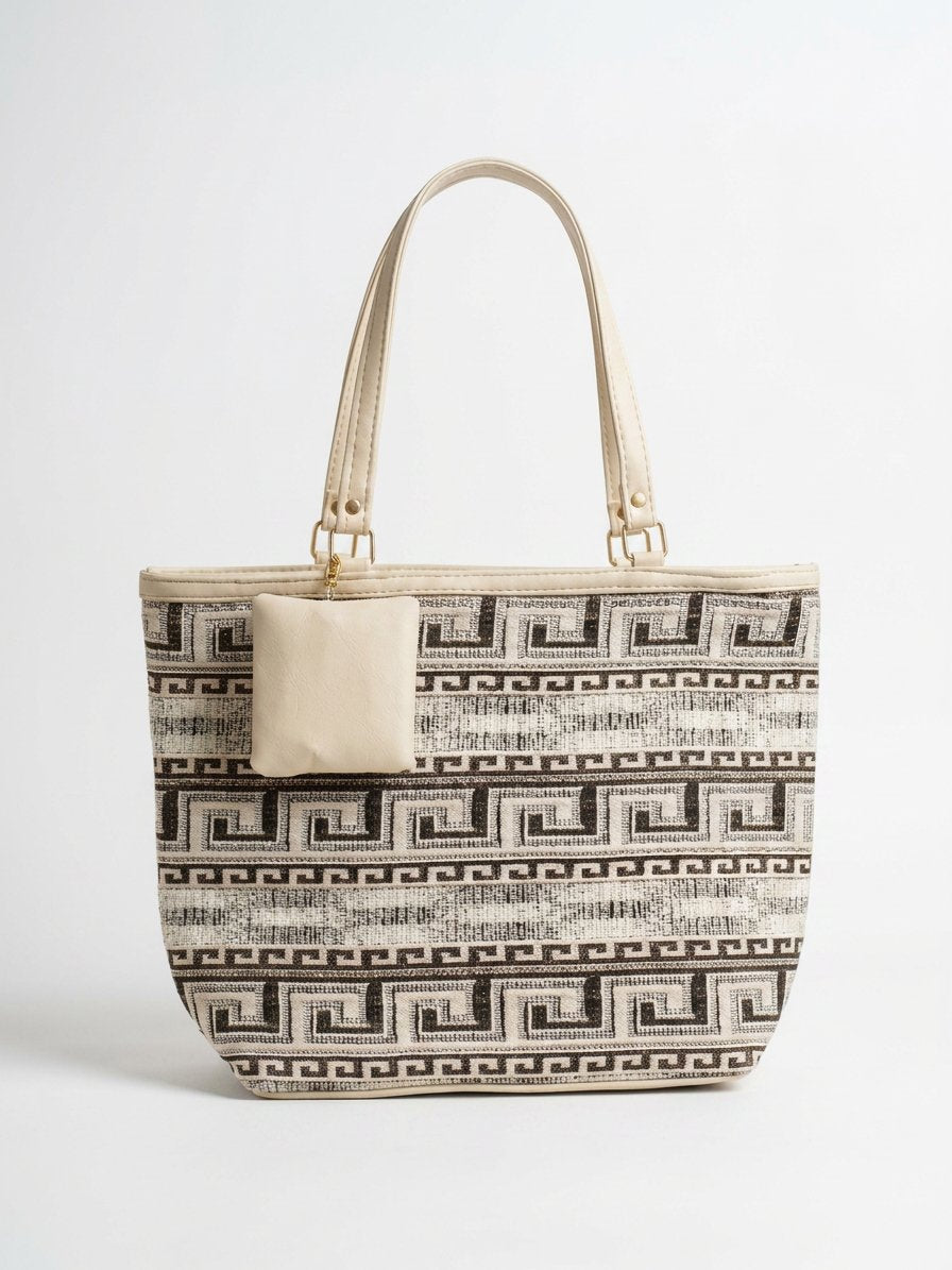 TILE PRINT GREEK KEY TOTE BAG