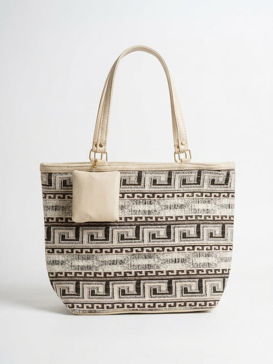 TILE PRINT GREEK KEY TOTE BAG