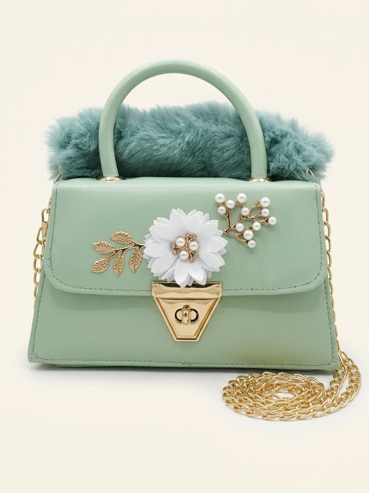 Aqua Green Atelier Fur Flap Bag