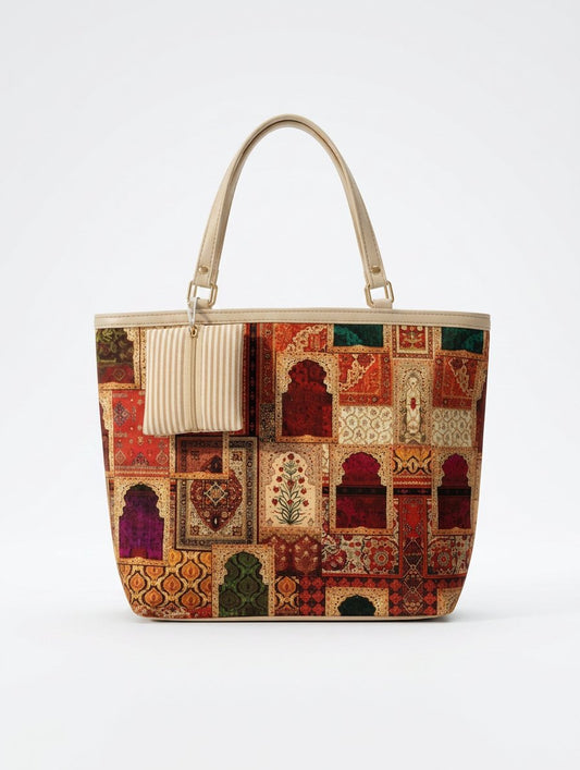 Vintage Tile Print Tote Bag