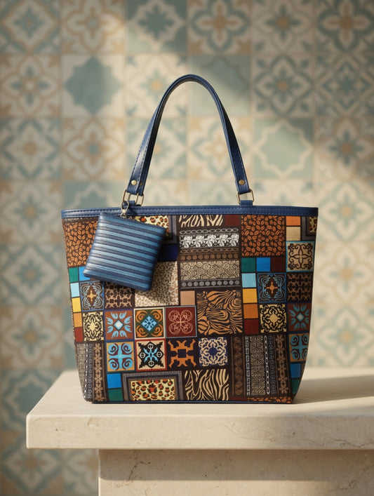 Vintage Tile Print Tote Bag