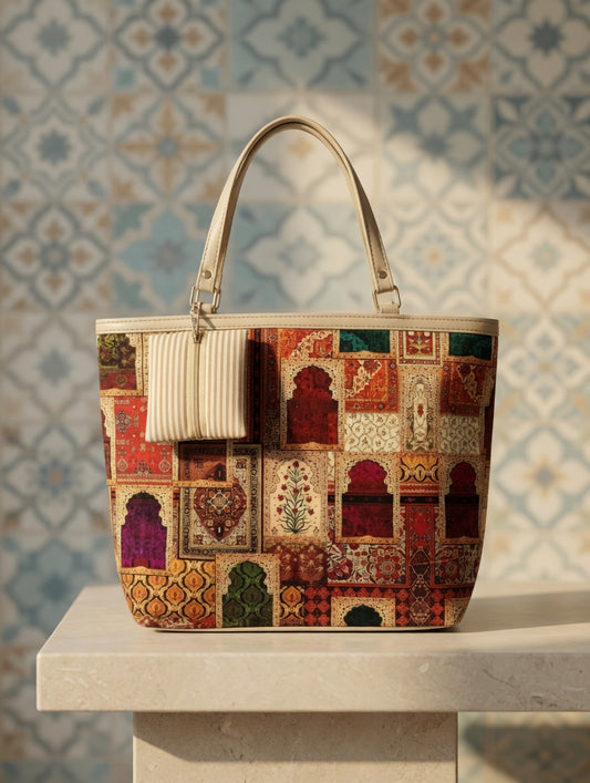 Vintage Tile Print Tote Bag